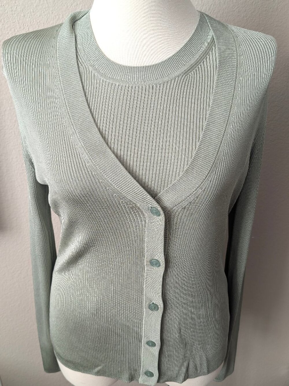 ST JOHN Cardigan Sweater Set, Lightweight,  Celery Green color, L